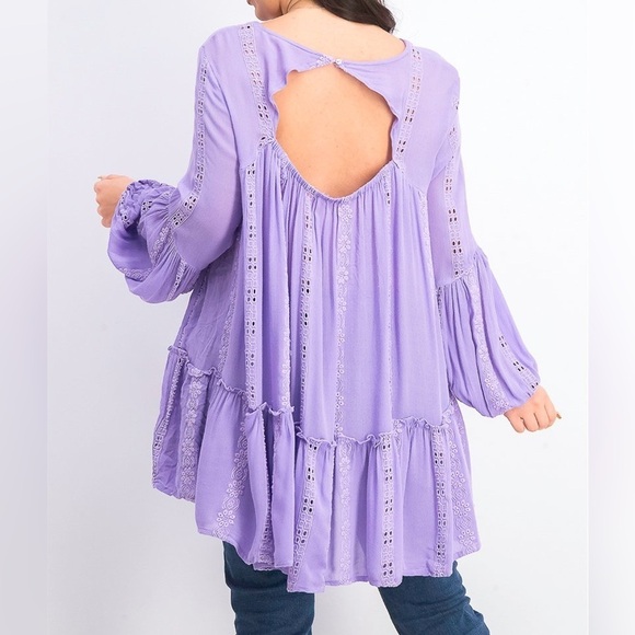 Free People Kiss Kiss Embroidered Purple Amethyst Eyelet Tunic Dress Size Medium - Picture 2 of 15